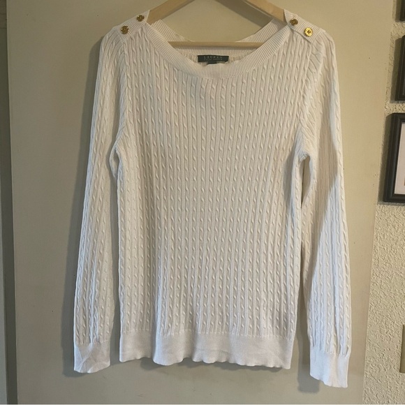 Lauren Ralph Lauren Crew Neck Cable Knit  Sweater Preppy Light Academia - Picture 7 of 8